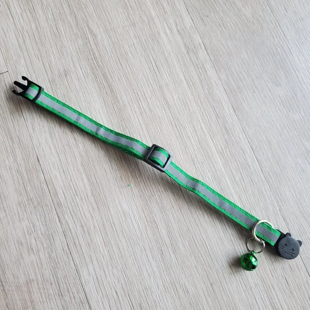 NEW Green Adult Reflective-Breakaway Cat Collar with Bell - Picture 2 of 6